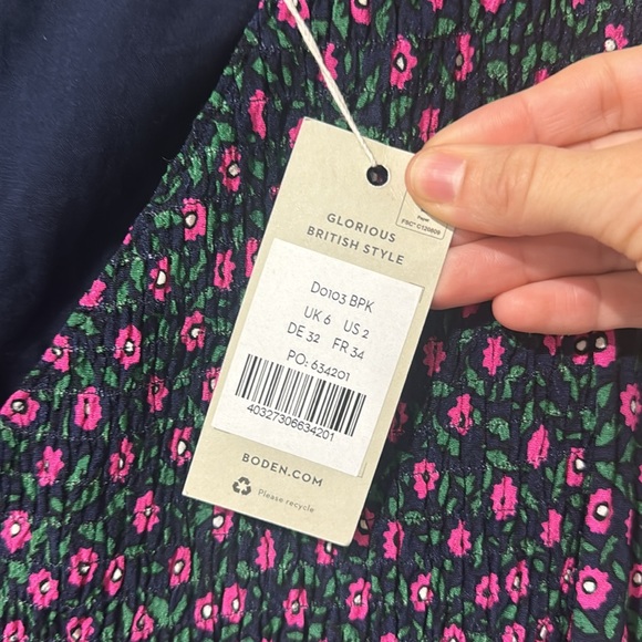 NEW • Boden • Women’s V-Neck Smocked Dress Party Pink, Rambling ditsy 2 - Picture 6 of 6